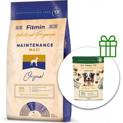Fitmin Maxi Maintenance 12 кг + Fitmin Play&Train Агнец и Говеждо БЕЗПЛАТНО