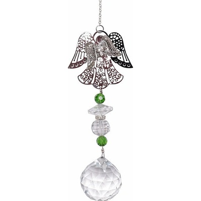 Nefertitis Andělské požehnání Feng Shui závěs do okna z kovu a křišťálů zelený NF22503 - cca 30 cm zelená