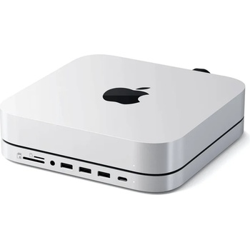Satechi Aluminium USB-C Hub with SSD Enclosure for Mac Mini - алуминиева поставка с място за SDD и допълнителен USB-C хъб за Mac Mini (сребрист)