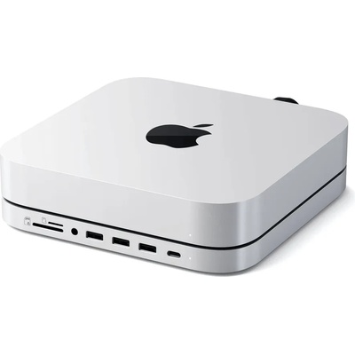 Satechi Aluminium USB-C Hub with SSD Enclosure for Mac Mini - алуминиева поставка с място за SDD и допълнителен USB-C хъб за Mac Mini (сребрист)