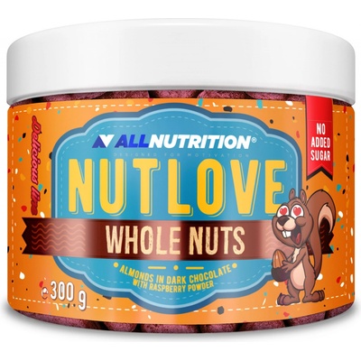 AllNutrition Nutlove Whole Nuts Mandle v hořké čokoládě s malinovým prachem 300 g