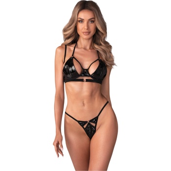 Obsessive Keira Lise - лъскав сутиен комплект (черен)