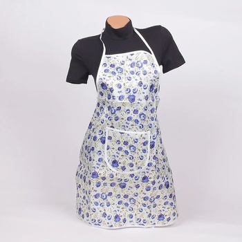 Image 1 of Готварска престилка в бял цвят със сини рози