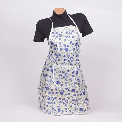 Готварска престилка в бял цвят със сини рози