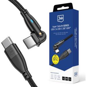 3mk Protection Кабел 3mk Hyper N-Series 180°, от USB C(м) към USB C(м), 2m, 60W, черен
