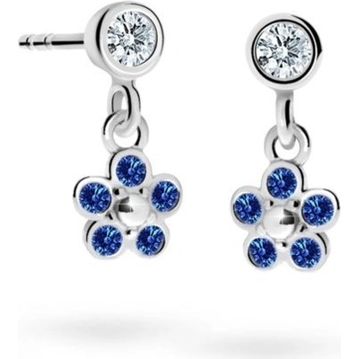 Danfil dětské náušnice kytičky C2744 z bílého zlata s kamínky Dark Blue zapínání puzeta