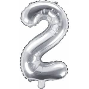 PartyDeco Балон от фолио Mini - число 2 сребърен 35см