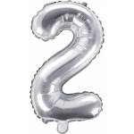 PartyDeco Балон от фолио Mini - число 2 сребърен 35см