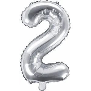 PartyDeco Балон от фолио Mini - число 2 сребърен 35см