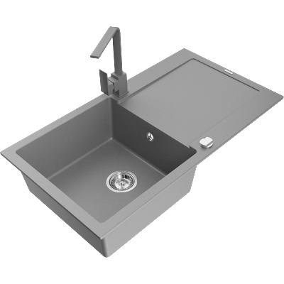 Mexen Leo гранитна мивка с 1 отделение с отцедник и кухненски смесител (6501-71-670300-71)