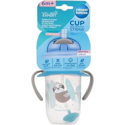 Canpol babies Exotic Animals Non-Spill Expert Cup With Weighted Straw Grey чаша със сламка, която не се разлива 270 ml