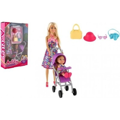Teddies Anlily 30cm s dievčatkom a kočíkom + doplnky