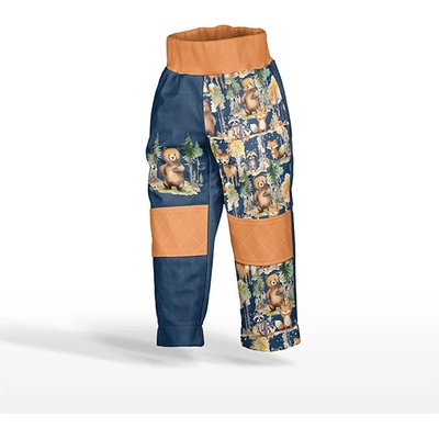 Takoy Panel se střihem 86 softshell kalhoty lesní dobrodružství zvířátek tmavě modrá