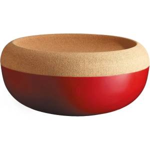 Emile henry (Франция) Керамична купа (фруктиера) с корков капак emile henry large storage bowl - Ø36 см - цвят червен (eh 8765-34)