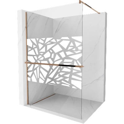 Mexen Kioto+ душ стена с рафт Walk-in 80 x 200 cm, бял мотив, розово злато - 800-080-121-60-85 (800-080-121-60-85)