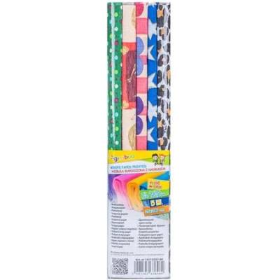 Krepový papier, 25x200 cm, vzorovaný, "Gimboo", mix 5 vzorov