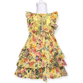 Ross Unique Лятна детска рокля с волани и тропически принт в жълто, Ross Unique (23-0101113)