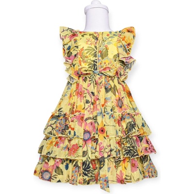 Ross Unique Лятна детска рокля с волани и тропически принт в жълто, Ross Unique (23-0101113)