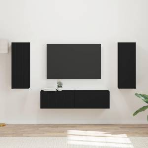 vidaXL Комплект ТВ шкаф 2 бр. Черно Инженерна дървесина (3408971)