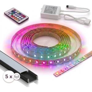 SmartLED КОМПЛЕКТ 1x LED RGBW лента DIGITAL LED/16, 5W/230V 5 m + 5x вграден профил 1 m + ДУ (SD0029D)