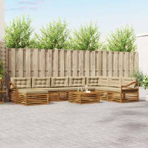 vidaXL Комплект дивани за открито 9 бр. Натурален и Бежов (3373998)