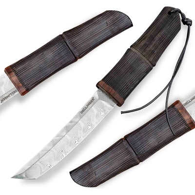 Damaškový tanto Dellinger Bamboo – 110 vrstev oceli, Eben & Desert Iron Wood