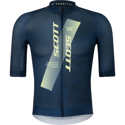 Scott Мъжка фланелка с къс ръкав за колоездене Scott Jersey Rc Pro S/S Cycling jersey - Dark Blue / Acid Yellow - размер M (056-4075-0312)
