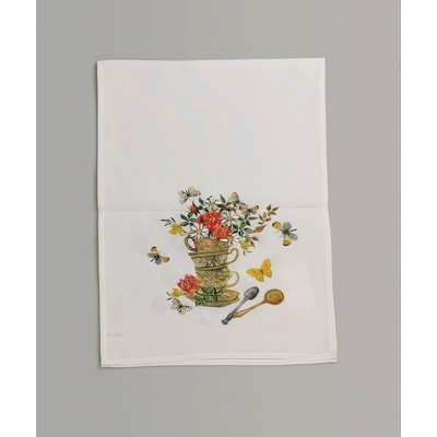 TiaHome Vyšívaný obrus šálky s kvetmi 40x110cm