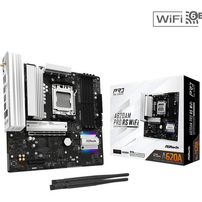 Дънна платка ASRock A620AM PRO RS WIFI, A620A, AM5, DDR5, PCI-E 4.0 (DP&HDMI), 2x SATA3 6.0 Gb/s, 3x M. 2 slots, 1x USB 3.2 Gen1 Type-C, 3x USB 3.2 Gen1 Type-A, Wi-Fi 6E, 2.5GbE LAN, Micro ATX (A620AM PRO RS WIFI)