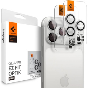 Spigen 2 броя стъклени протектор за камера на iPhone 16 Pro / Max / 17 Pro / Max от Spigen Optik Pro Glas. TR. Ez Fit - Silver (8800283312577)