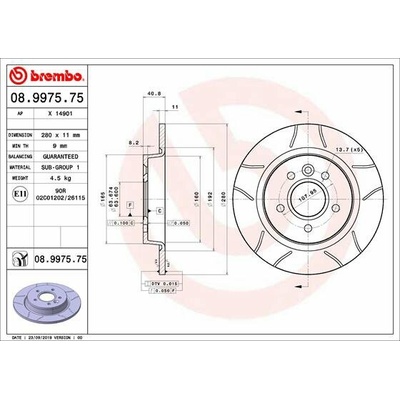 BREMBO brzdový kotúč 08.9975.75, súprava 2 ks