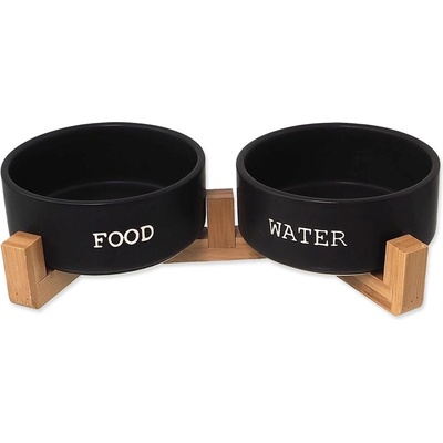 Dog fantasy Set керамични купи с поставка черни 2 x 400 мл