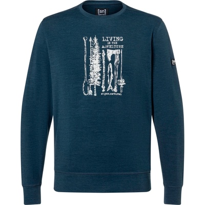 super. natural Мъжки вълнен пуловер super. natural Fishing Adventure Crew Jumper - Blueberry / Feather Grey (005-6919-0111)