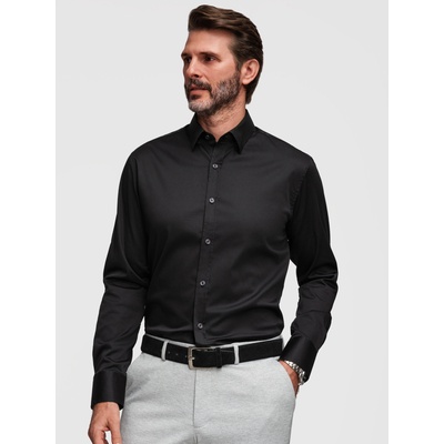 Ombre Clothing Класическа мъжка риза SLIM FIT от сатенирана тъкан - черна V4 OM-SHOS-0211 Ombre Clothing Ombre Clothing | Cheren | МЪЖЕ | S