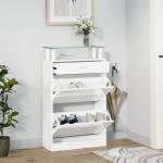 vidaXL Шкаф за обувки, бял гланц, 63x24x104 см, инженерно дърво (342566)
