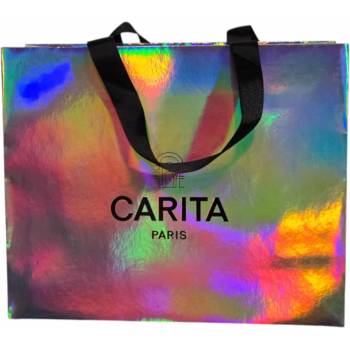 Carita Paris текстилна чанта за гримове сребриста среден размер