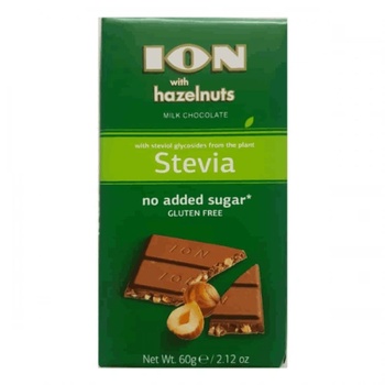 ION Шоколад със стевия млечен с цели лешници ion 60гр