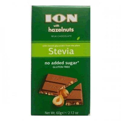 ION Шоколад със стевия млечен с цели лешници ion 60гр