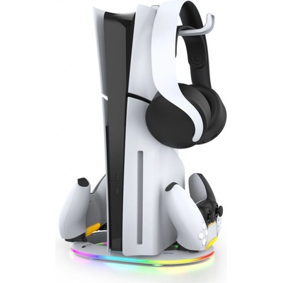 iPega P5S045 Vertikální Nabíjecí Stojan s RGB PS5, PS5 Slim White – Sleviste.cz
