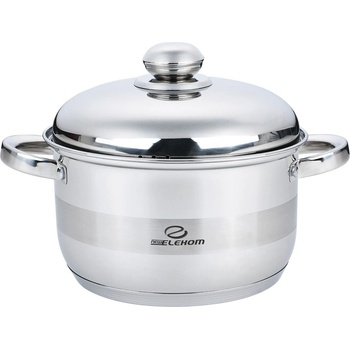 Elekom Тенджера инокс ЕК-2615 ss, Метален капак, 7 Слойно Индукционно дъно, Размери 26х15, 5 см, Полезен обем-8 Литра, Мерителна скала отвътре (ek-2615 ss)