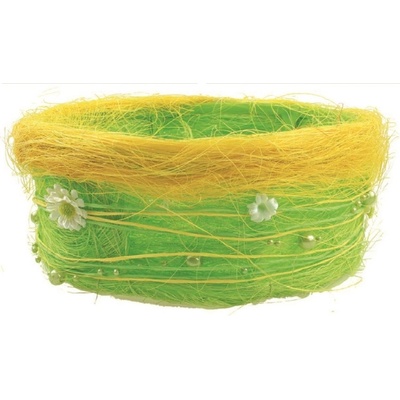 Jarné košíček zo sisalu s kopretinkami a perličkami 18 cm