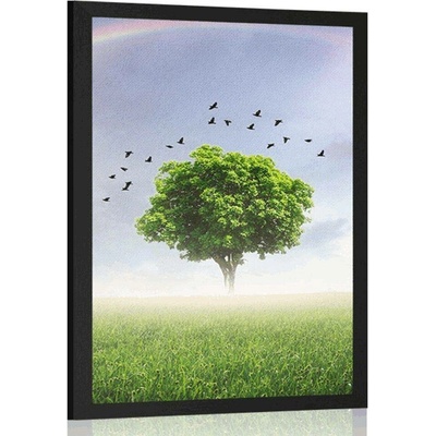 Plakát osamělý strom na louce - 20x30 silver