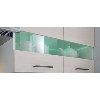 Image 1 of Black Red White Стъклена полица с осветление g2w/80/57, бяло и златен занаятчийски дъб