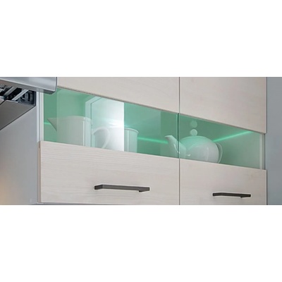 Black Red White Стъклена полица с осветление g2w/80/57, бяло и златен занаятчийски дъб