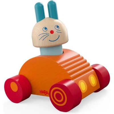 HABA Дървена играчка 2в1 Дървена кола и люлка Зайче