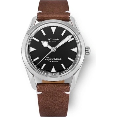 Nivada Grenchen Super Antarctic Black White Luminova Brown Leather White Stitching
