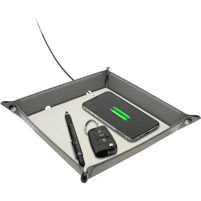 4smarts Pocket Tray Organizer, 15W - настолен органайзер с поставка (пад) за безжично зареждане за Qi съвместими устройства (сив)