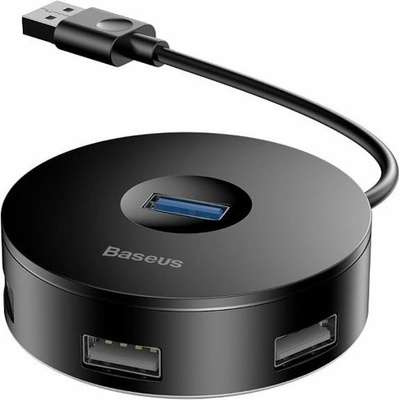 Baseus USB Хъб Baseus Round Box (CAHUB-F01), 4 порта, от USB Type-A към 1x USB 3.0 Type-A/3x USB 2.0 Type-A, черен (CAHUB-F01)