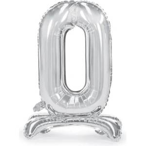 Party Deco Стоящ Фолиев Балон Цифра в Сребристо - 0 (fb102m-0-018)