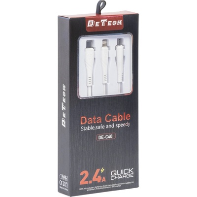 Nabíjecí kabel DeTech 3v1, Micro USB, Lighting, Type-C, 1m - Bílý – Zboží Živě